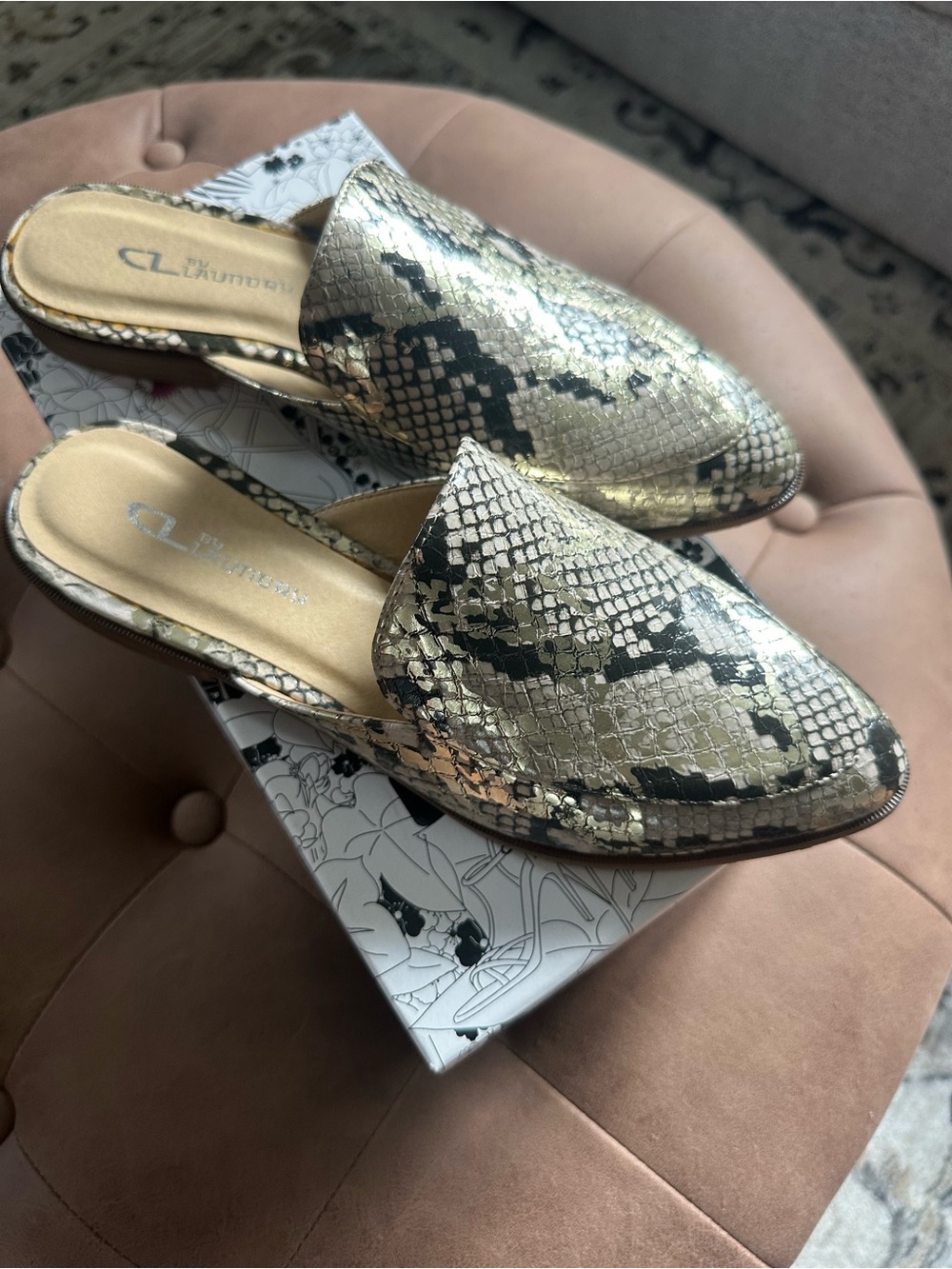 Francesca's Collections Gold Snakeskin-Print Slip-On Mules